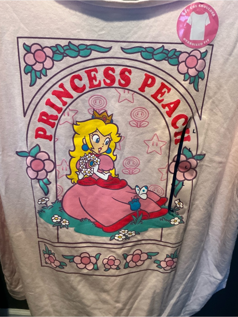 Nintendo Princess Peach Pink Graphic Off The Shoulder Top - Picture 2 of 7